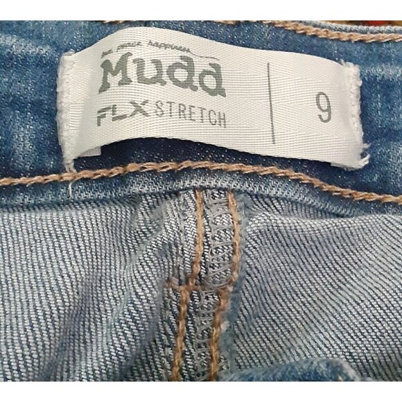 Mudd Skirt Womens Juniors 9 Blue Denim Button Front Distressed Raw Hem - Picture 2 of 6